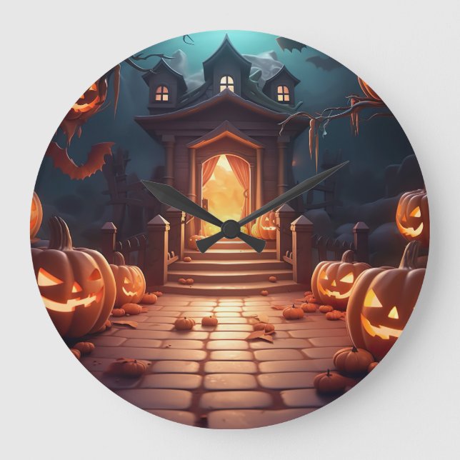 Grande Horloge Ronde Halloween Citrouille brillant (Recto)