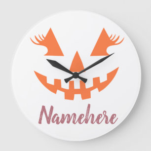 Grande Horloge Ronde Halloween Citrouille Jack-o'-lantern fille personn