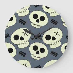 Grande Horloge Ronde Halloween Crâne, Boo Design Enfant.
