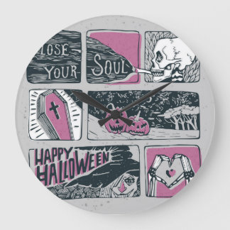 Grande Horloge Ronde Halloween de bande dessinée : Illustration amusant