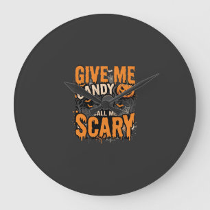 Grande Horloge Ronde Halloween Donnez-moi des bonbons Chat effrayant