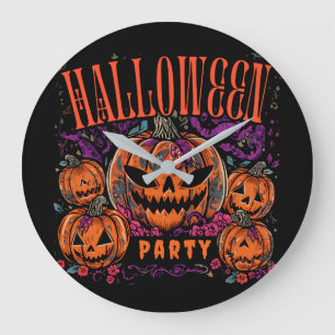 Grande Horloge Ronde Halloween, Fleur de Coven de citrouille, Gothique