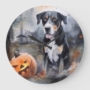 Grande Horloge Ronde Halloween Grand Suisse avec citrouilles effrayante