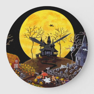 Grande Horloge Ronde Halloween, horloge, cimetière, fantômes, sorcière,