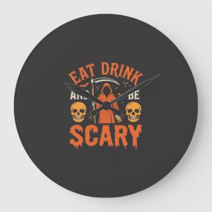 Grande Horloge Ronde Halloween Manger Boire Être Effrayant Reaper Desig