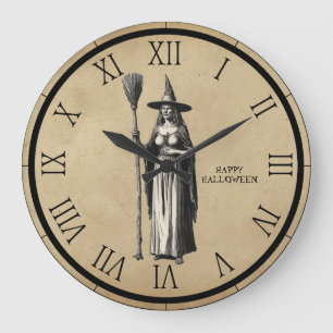 Grande Horloge Ronde Halloween sorcière Éffrayante une Pleine lune