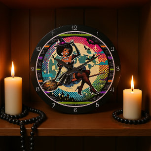 Grande Horloge Ronde Halloween sorcière pop art