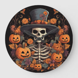 Grande Horloge Ronde Halloween squelette Déplaisant souriant effrayant