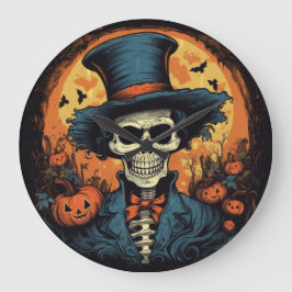 Grande Horloge Ronde Halloween squelette Déplaisant souriant effrayant