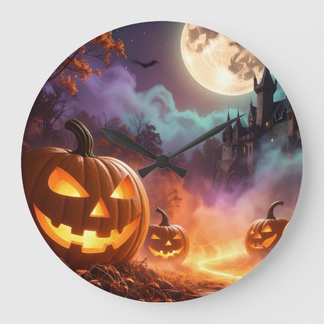 Grande Horloge Ronde Halloween Trick ou Treat (Recto)