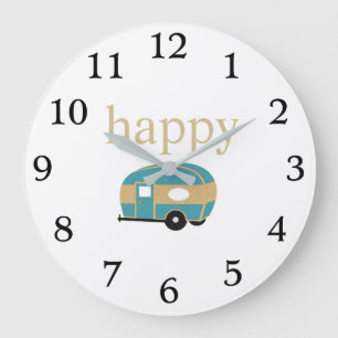 Grande Horloge Ronde Happy Camper Personality Gold Turquoise Travel Tra
