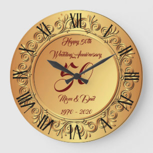 Grande Horloge Ronde Happy Customize Gold 50th Anniversary Large Clock