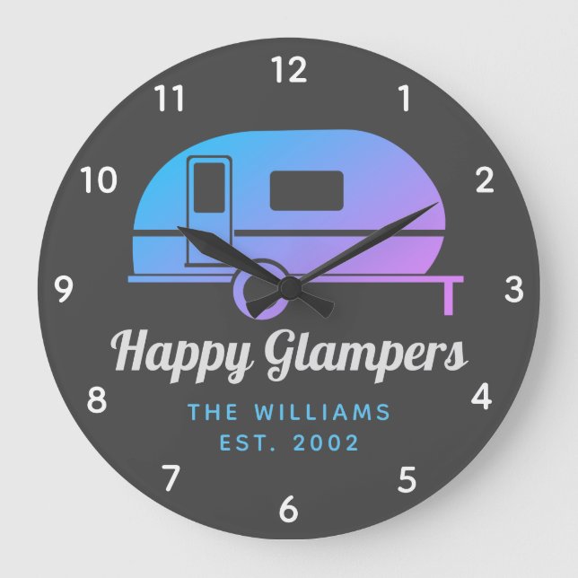 Grande Horloge Ronde Happy Glampers Purple Ombre Camping (Recto)