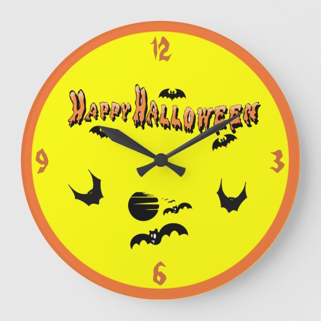 Grande Horloge Ronde Happy Halloween & Les chauves-souris - (Recto)