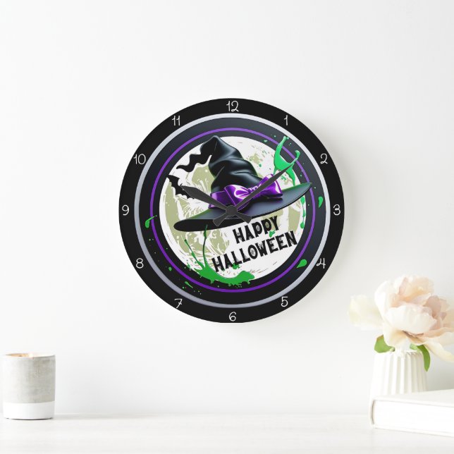 Grande Horloge Ronde Happy Halloween Witch (Maison)