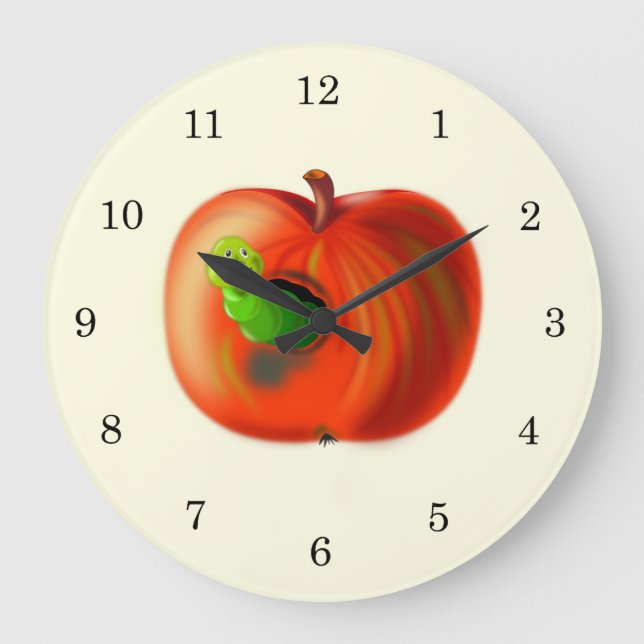 Grande Horloge Ronde Happy Worm En Pomme Rouge (Recto)