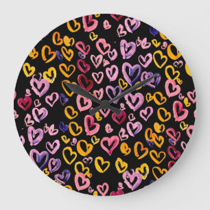 Grande Horloge Ronde Hearts Galore : Aquarelle Motif sans couture