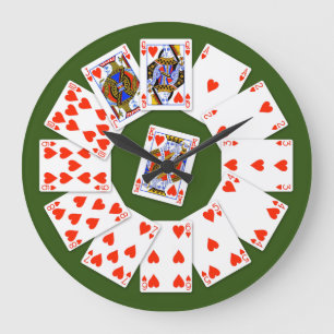 Grande Horloge Ronde Hearts Suit Playing Cards on Green Background