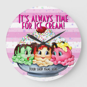 Grande Horloge Ronde Heure pour la crème glacée .pink.dot.stripes pei