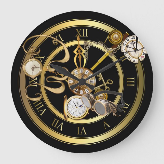 Grande Horloge Ronde Heure Steampunk (Recto)