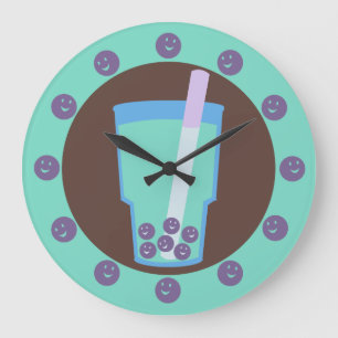 Grande Horloge Ronde Heureuse bulles de thé Boba