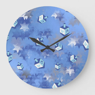 Grande Horloge Ronde Heureux Hanoukka Falling Star et Dreidels
