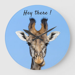Grande Horloge Ronde Hey là drôle Giraffe photo avec texte