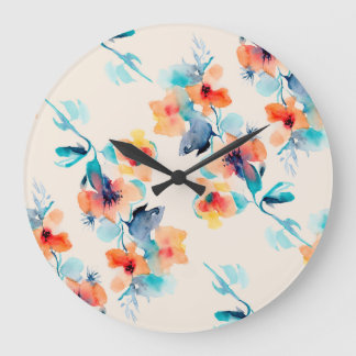 Grande Horloge Ronde Hibiscus Flowers : Motif d'illustration aquarelle