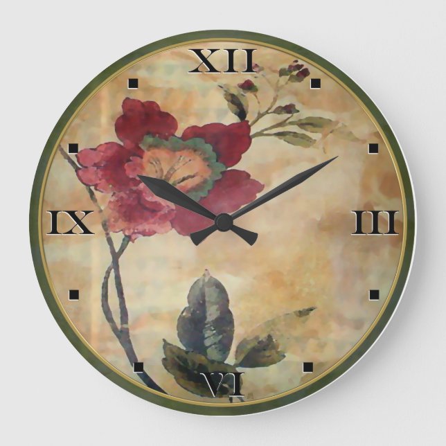 Grande Horloge Ronde Hibiscus victorien ancien avec chiffres romains (Recto)