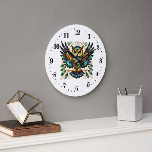 Grande Horloge Ronde hibou art déco élégant