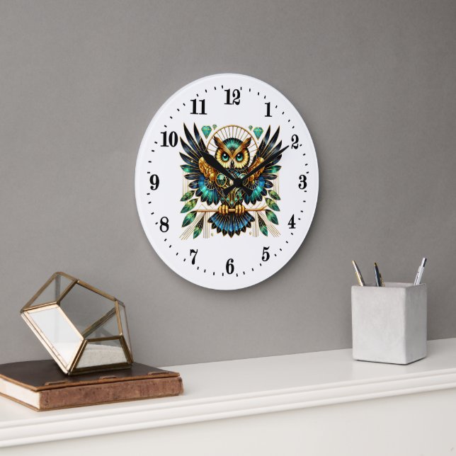 Grande Horloge Ronde hibou art déco élégant (Bureau)