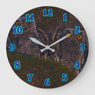 Grande Horloge Ronde Hiboux dans la cavité de chêne