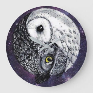 Grande Horloge Ronde Hiboux de Yin Yang
