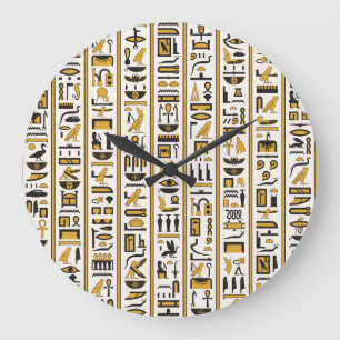 Grande Horloge Ronde Hiéroglyphes égyptiens : Jaune-Noir Sans Seamless.