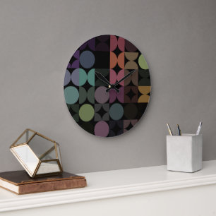 Grande Horloge Ronde Hip Abstrait demi-cercles Fusion Art Motif