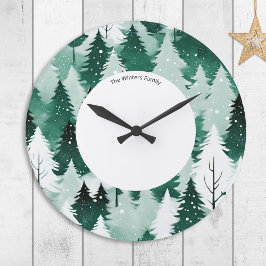 Grande Horloge Ronde Hiver À feuillage persistant Forêt neige arbres Pe