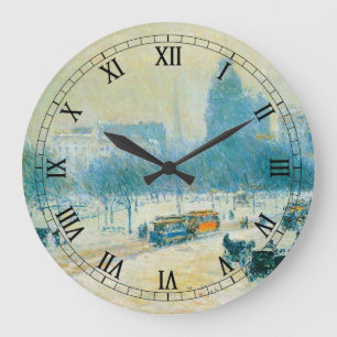 Grande Horloge Ronde Hiver en Union Carré par Frederick Childe Hassam