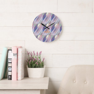 Grande Horloge Ronde Holographique mignonne fillette rayée