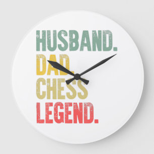Grande Horloge Ronde Hommes Drôle Mari Cadeau Papa Échecs Légende