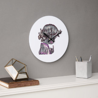 Grande Horloge Ronde Horaire Curly Hair Girl