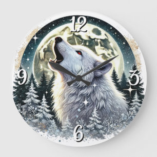 Grande Horloge Ronde Howling Wolf Under the Pleine lune