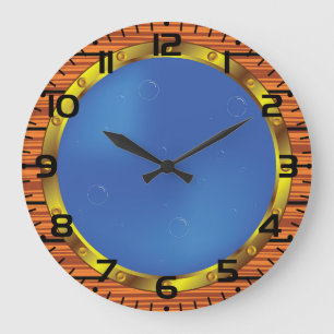 Grande Horloge Ronde Hublot de navire nautique avec eau bleue