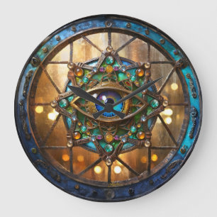 Grande Horloge Ronde Hublot rustique de fenêtre de Troisième Œil