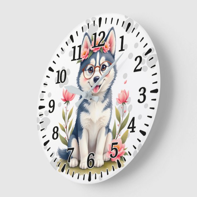 Grande Horloge Ronde Husky d'Alaska (Angle)
