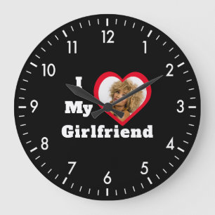 Grande Horloge Ronde I Love My Girlfriend Base Photo personnalisée