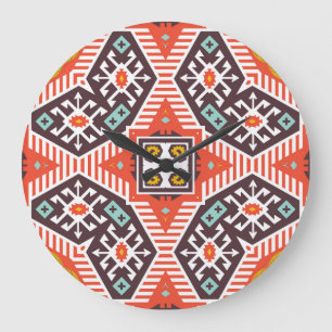 Grande Horloge Ronde Ikat Aztec : Textes à rayures ethniques