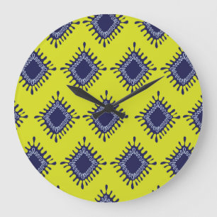 Grande Horloge Ronde Ikat Tribal : Motif moderne et élégant.