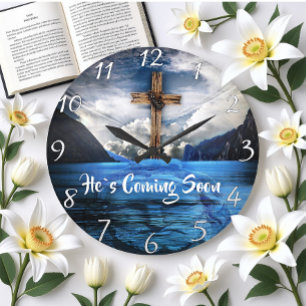 Grande Horloge Ronde IL ARRIVE BIENTÔT Jésus dans l'eau ondulante