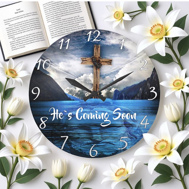 Grande Horloge Ronde IL ARRIVE BIENTÔT Jésus dans l'eau ondulante (Créateur téléchargé)