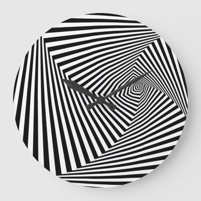 Grande Horloge Ronde Illusion optique : Abstraite géométrique rayée. (Recto)